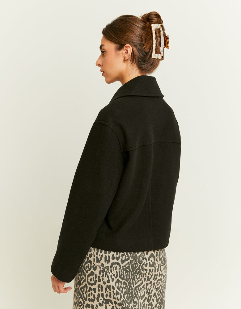 Cropped Fake Wool Coat | Black