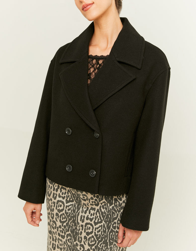 Cropped Fake Wool Coat | Black