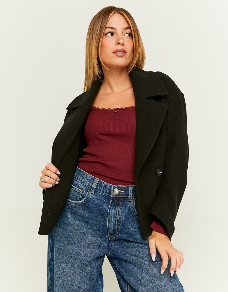 Cropped Fake Wool Coat | Black