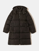 Long Padded Jacket with Hood | Black