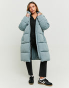 Long Padded Jacket with Hood | Blue