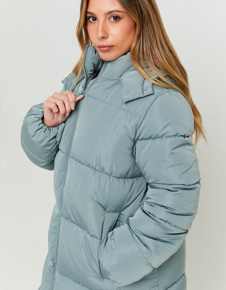 Long Padded Jacket with Hood | Blue