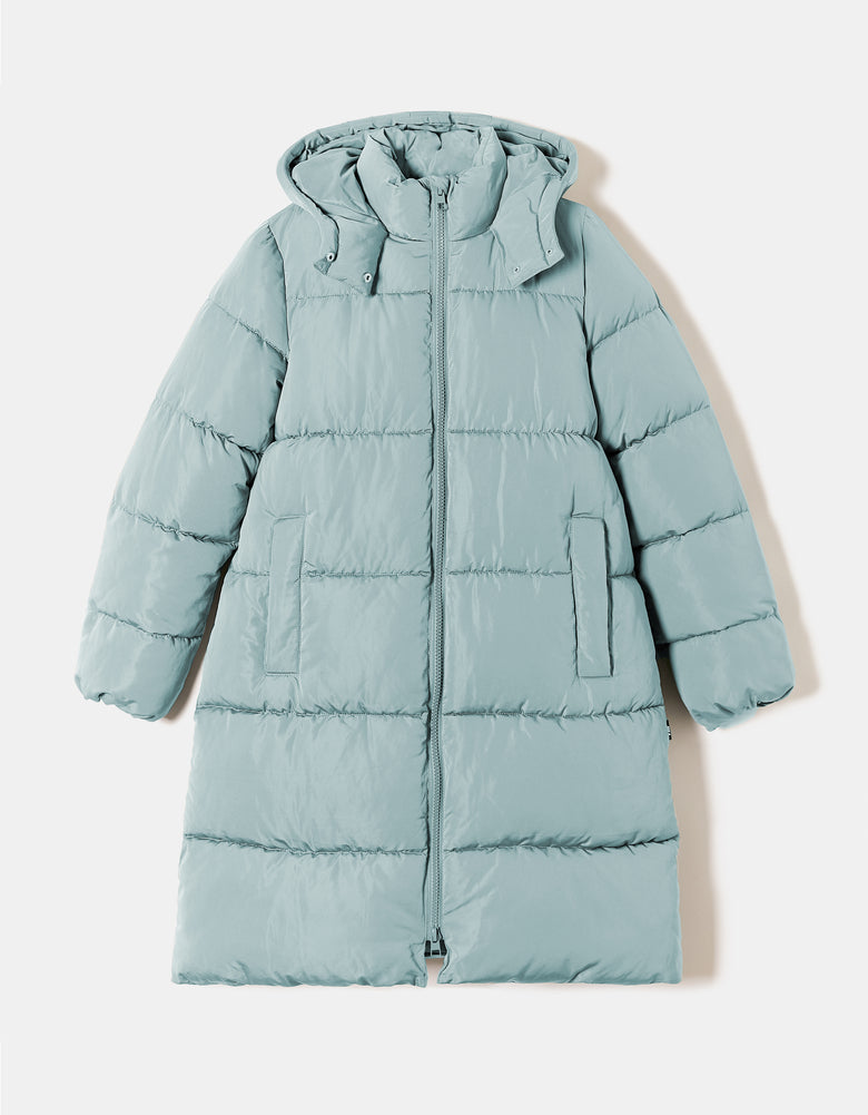 Long Padded Jacket with Hood | Blue