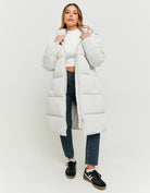 Long Padded Jacket with Hood | Light Grey