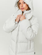 Long Padded Jacket with Hood | Light Grey