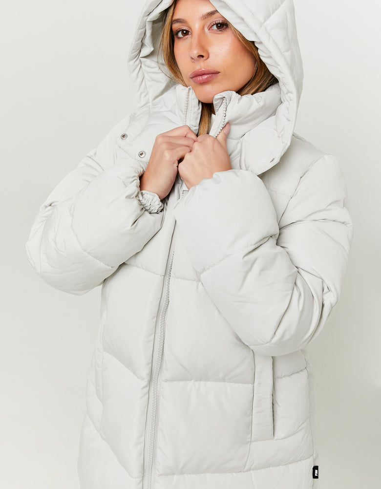 Long Padded Jacket with Hood | Light Grey
