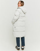 Long Padded Jacket with Hood | Light Grey