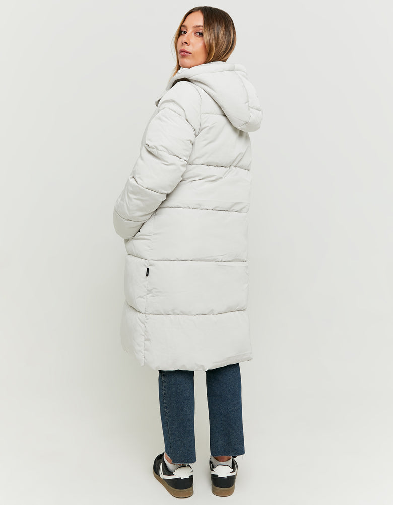 Long Padded Jacket with Hood | Light Grey