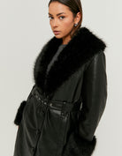 Long Coat with Faux Fur | Black