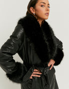 Long Coat with Faux Fur | Black