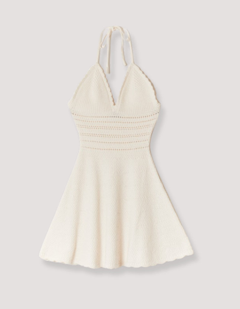 Crochet Backless Mini Dress | Beige