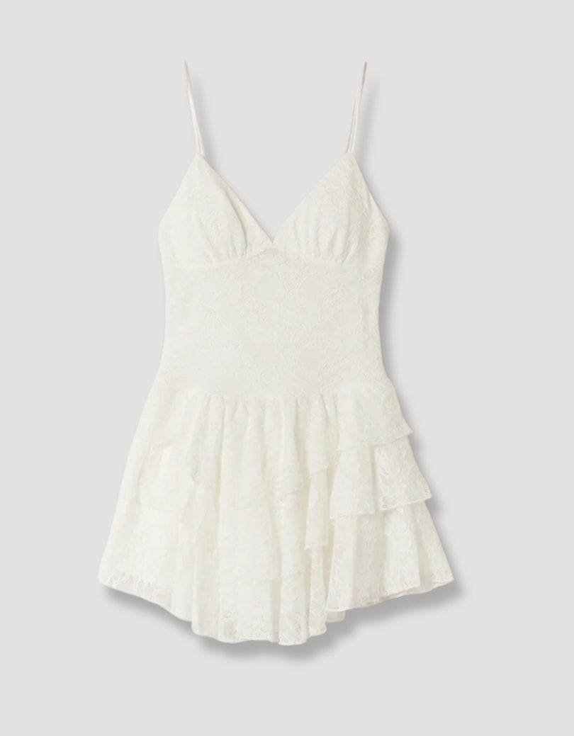 Lace Ruffle Mini Dress | Off White