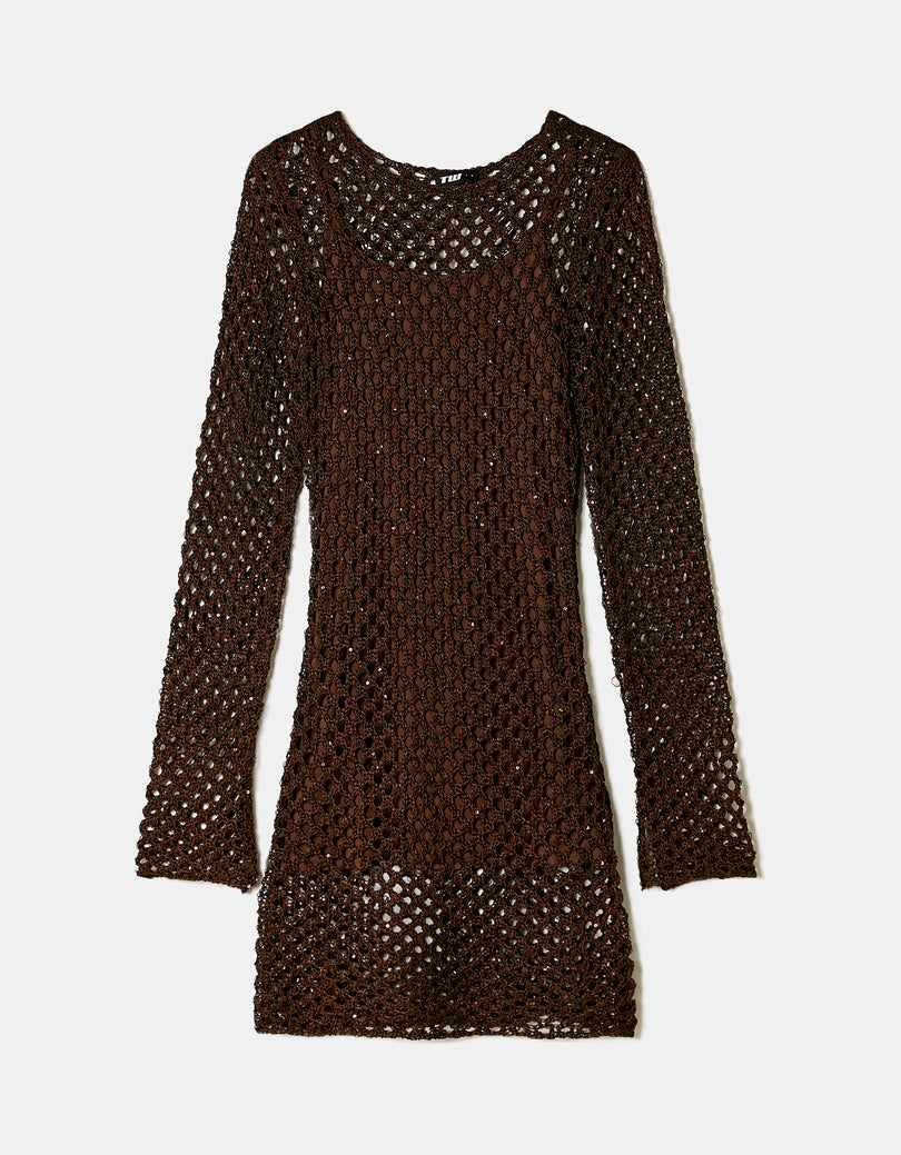 Crochet Midi Dress | Brown