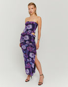 Printed Mesh Long Dress | Floral