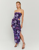Printed Mesh Long Dress | Floral
