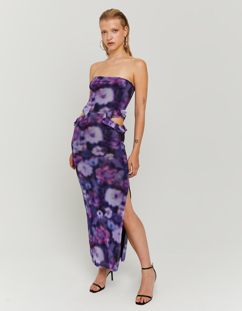 Printed Mesh Long Dress | Floral