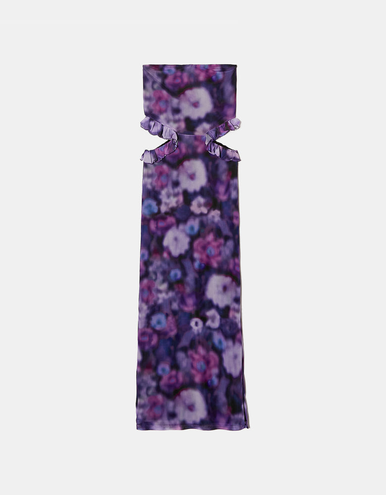 Printed Mesh Long Dress | Floral