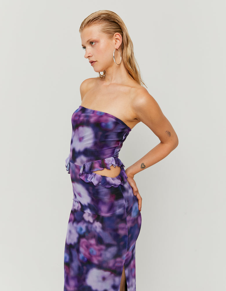 Printed Mesh Long Dress | Floral