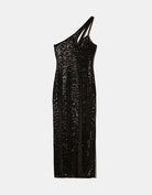Sequined One Shoulder Maxi Dress | Black