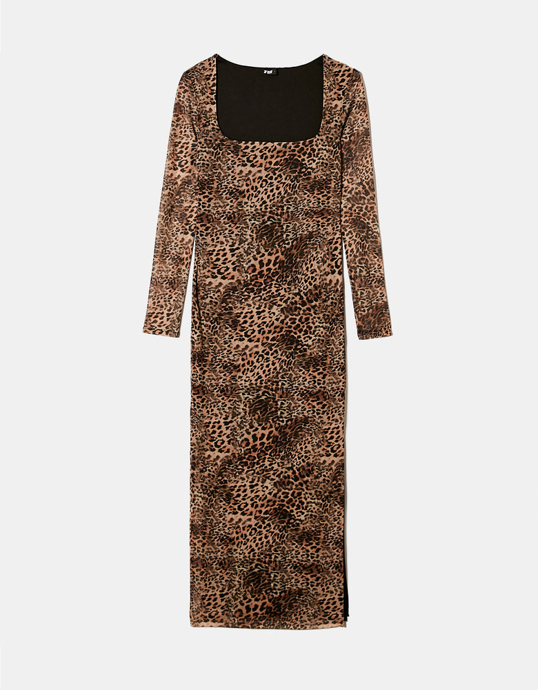 Leo Print Long Dress with Side Slit | Leo Print