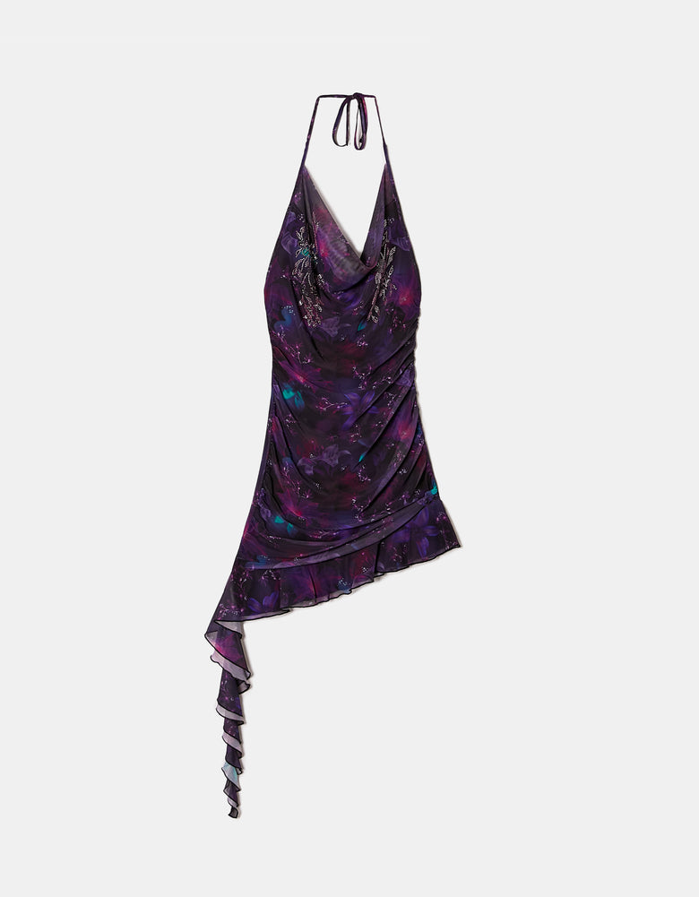 Printed Mesh with Strass dress | Purple