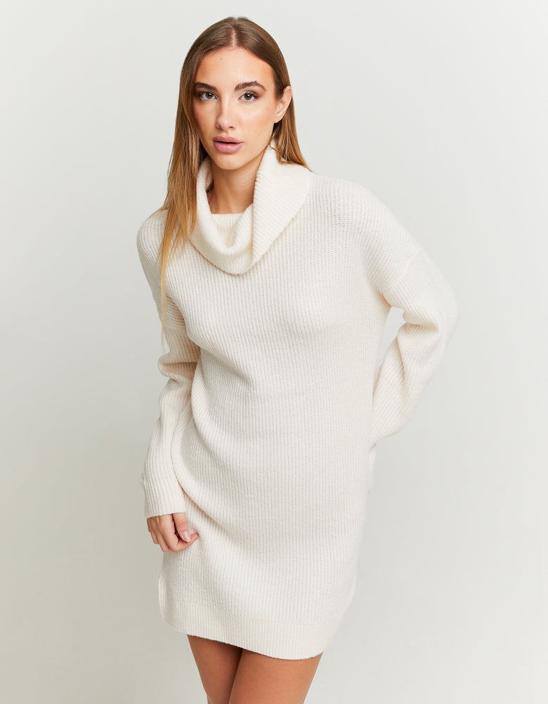 Dress with Loose Turtle Neck | Cream
