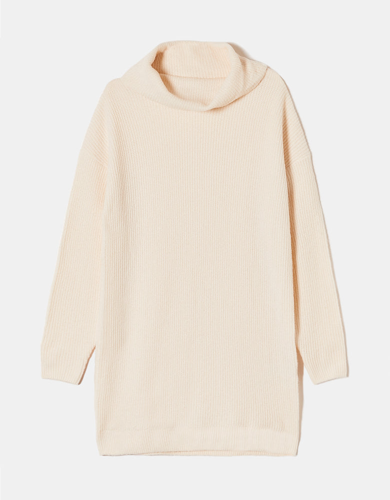 Dress with Loose Turtle Neck | Cream