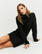 Dress with Loose Turtle Neck | Black