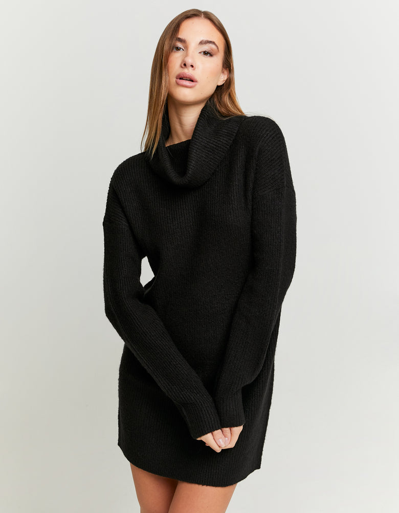 Dress with Loose Turtle Neck | Black