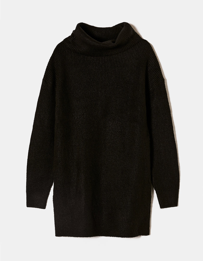 Dress with Loose Turtle Neck | Black