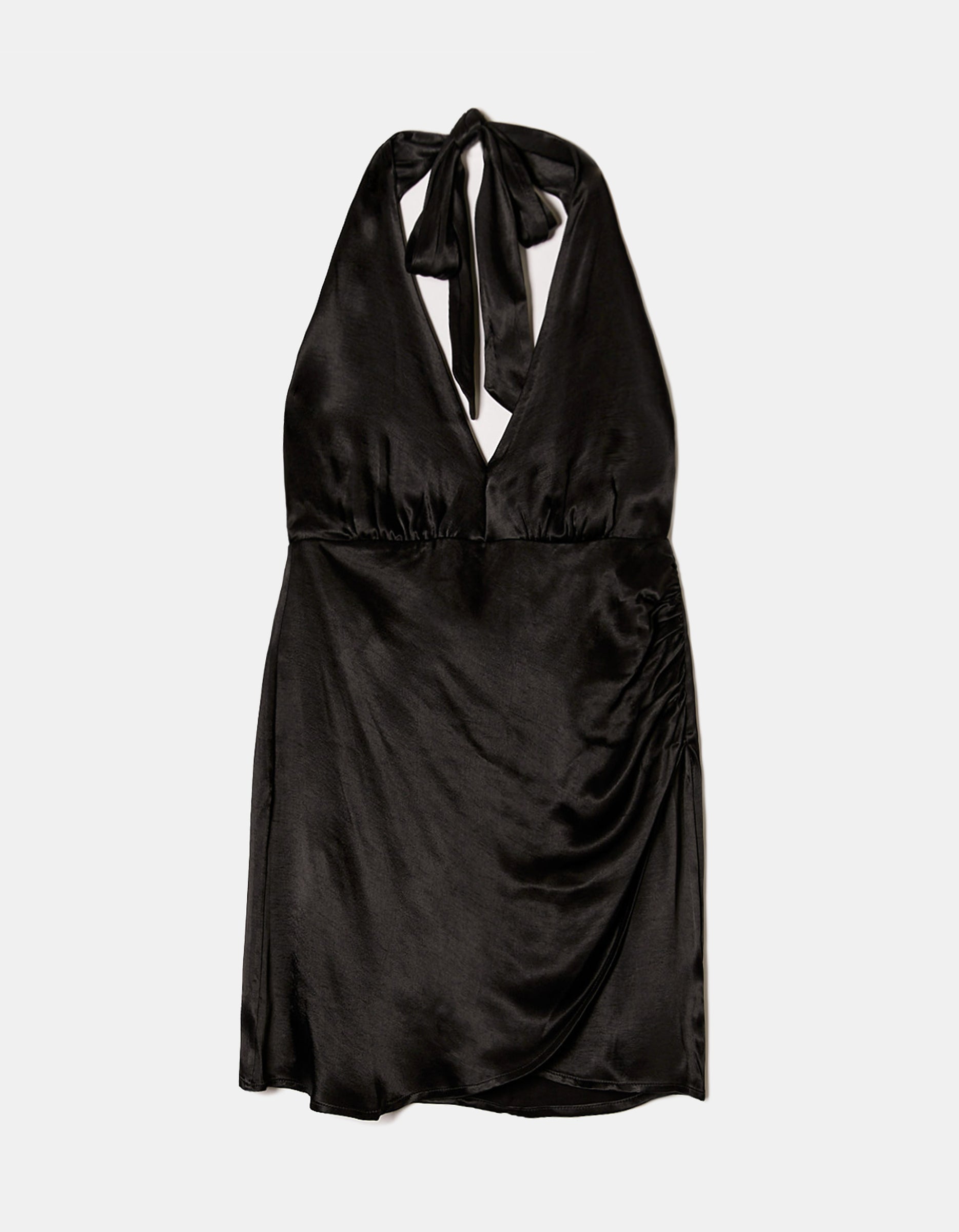 Satin Mini Dress with Knot Closure | Black