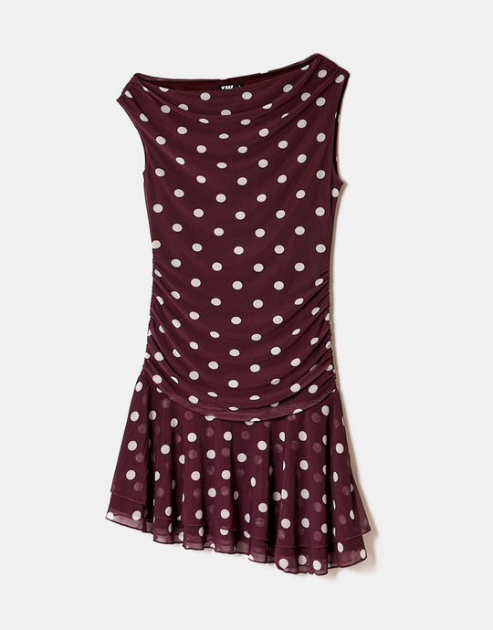 Short Dress | Off White-Bordeau