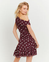 Short Dress | Off White-Bordeau