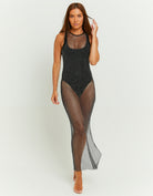 Maxi Net Dress with Strass | Black