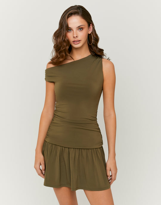 Asymmetric Short Dress | Kaki