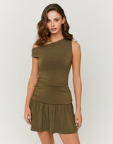 Asymmetric Short Dress | Kaki