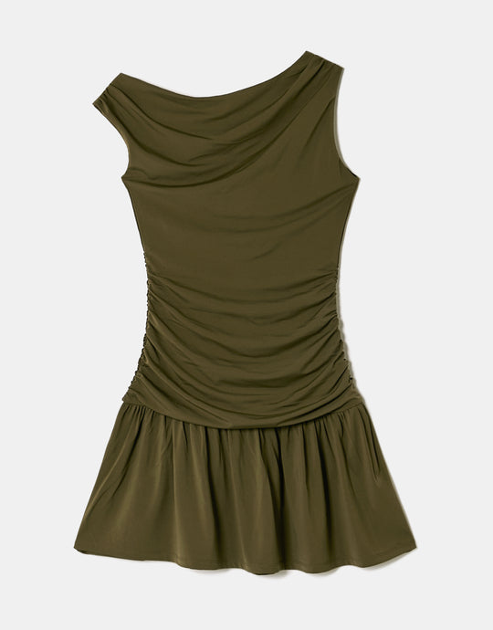 Asymmetric Short Dress | Kaki