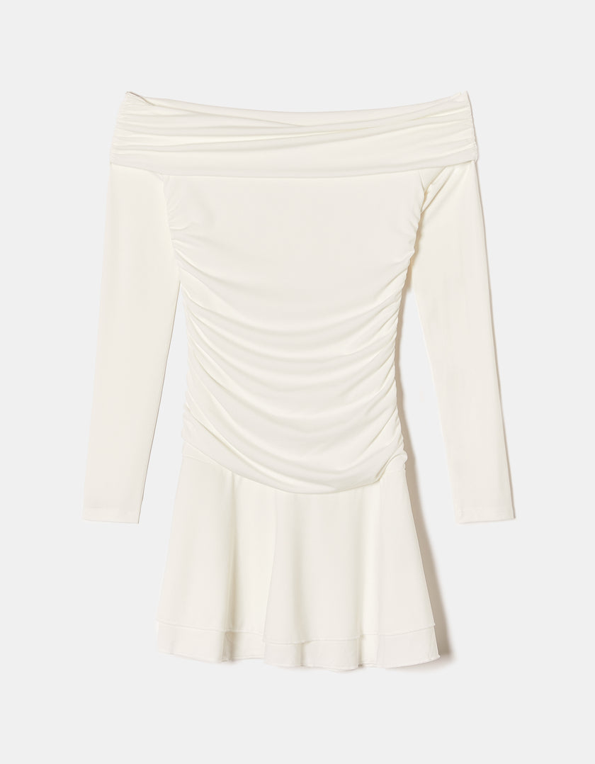 Off Shoulder Mini Dress | Off White