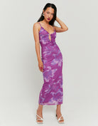 Printed Mesh Long Dress | Floral