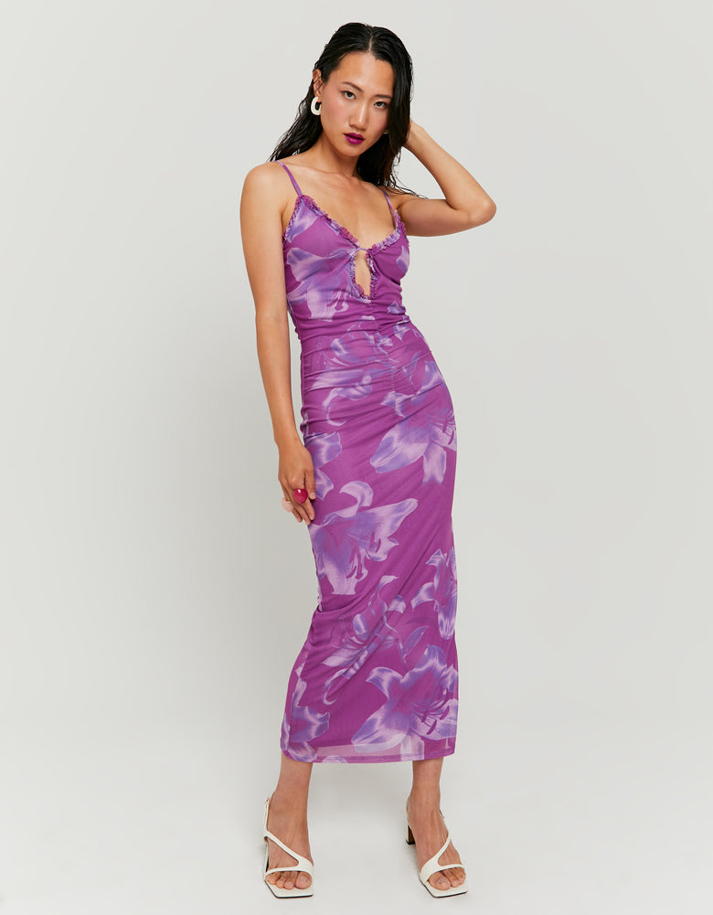 Printed Mesh Long Dress | Floral