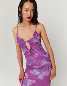 Printed Mesh Long Dress | Floral
