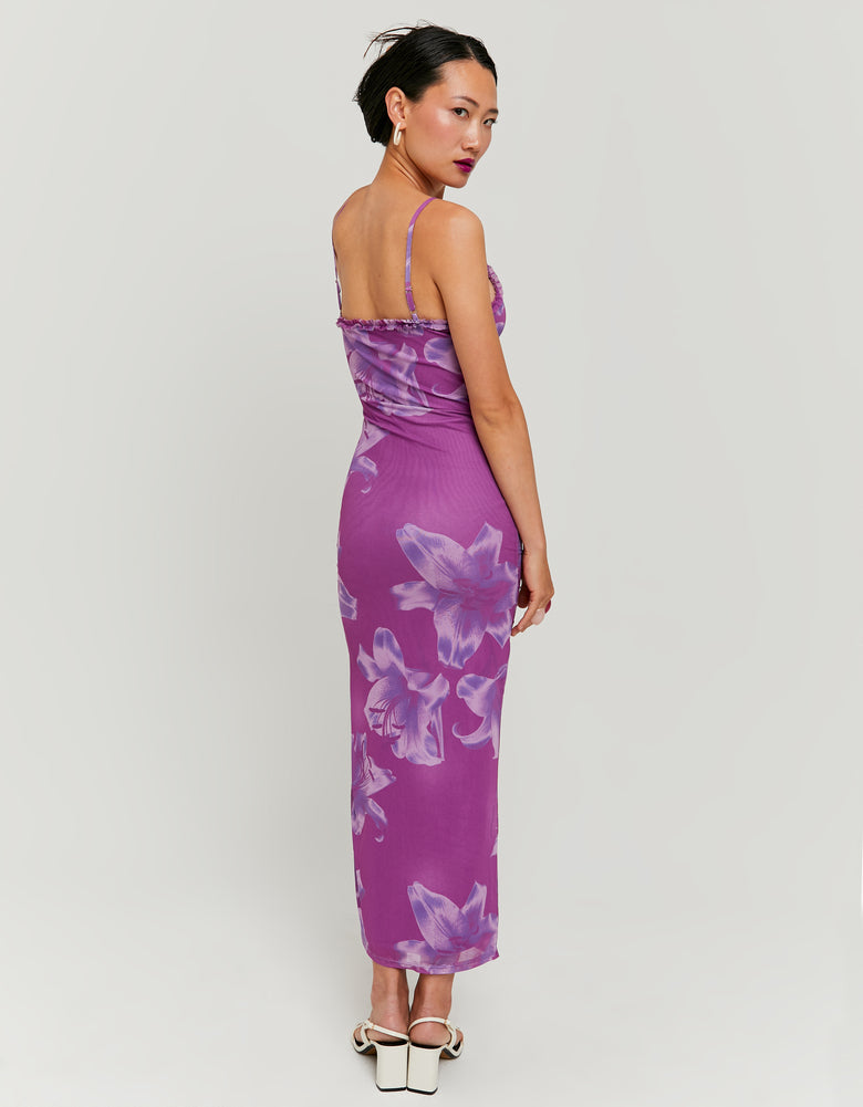 Printed Mesh Long Dress | Floral