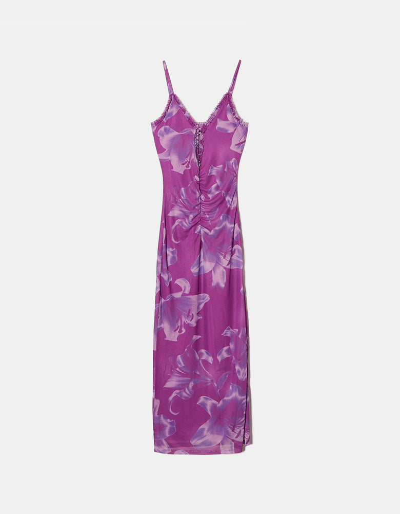 Printed Mesh Long Dress | Floral