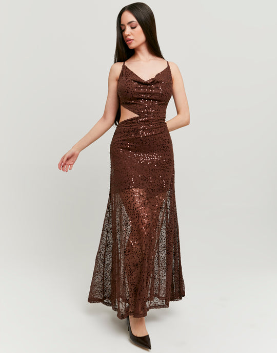 Sequined Maxi Dress | Brown