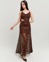 Sequined Maxi Dress | Brown