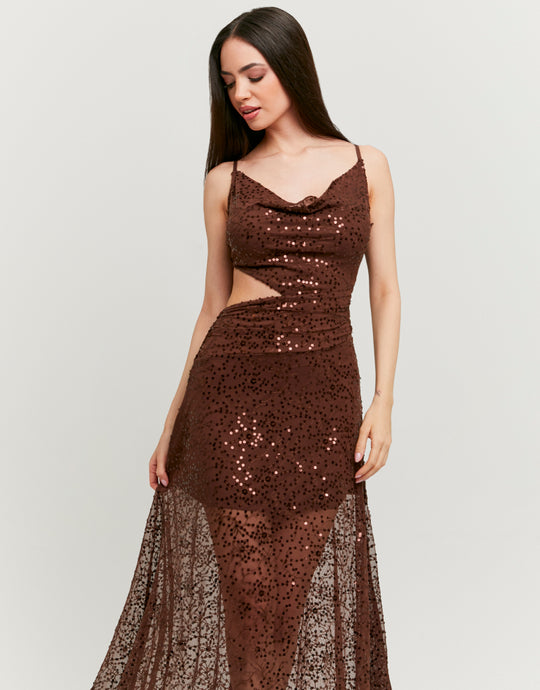 Sequined Maxi Dress | Brown