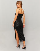 Sequins Midi Dress with Slit | Black Sequins