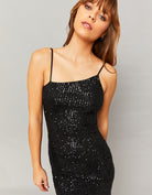 Sequins Midi Dress with Slit | Black Sequins