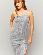 Sequins Midi Dress with Slit | Silver Sequins