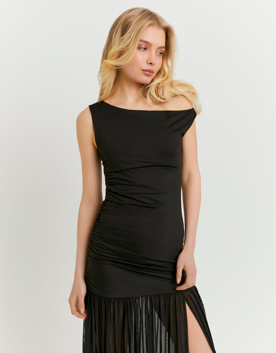 Maxi Dress with Side Slit | Black